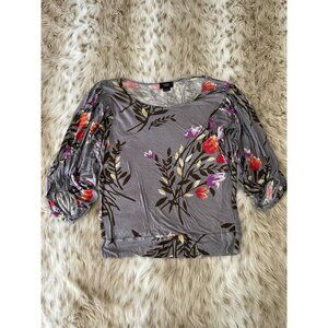 Deletta Floral Print Ruched Sleeve Blouse XS Y2K